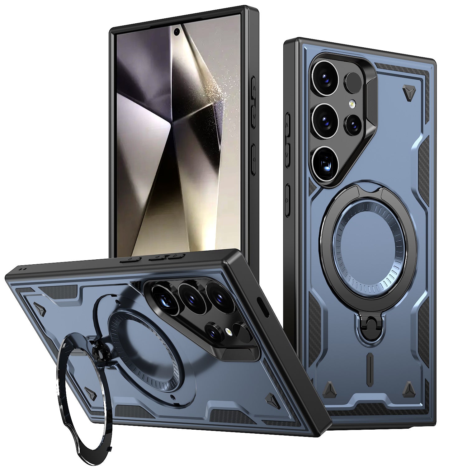 Reiko 360 Degree Rotating Magnetic Versatile Stand Navy Blue Compatible with Samsung Galaxy S25 Ultra